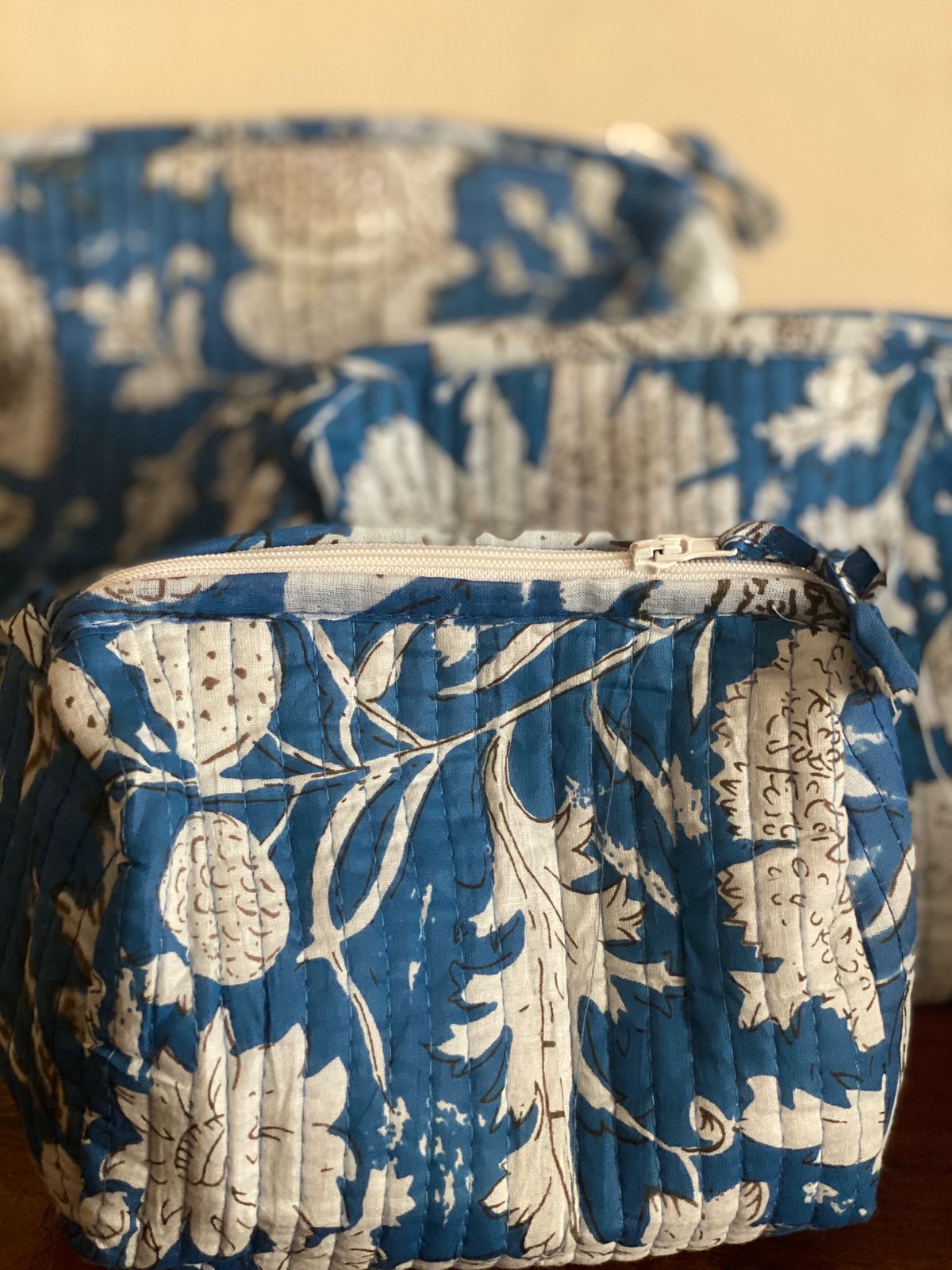 Handblock Printed Cotton Pouches/Wash bags Set of 3